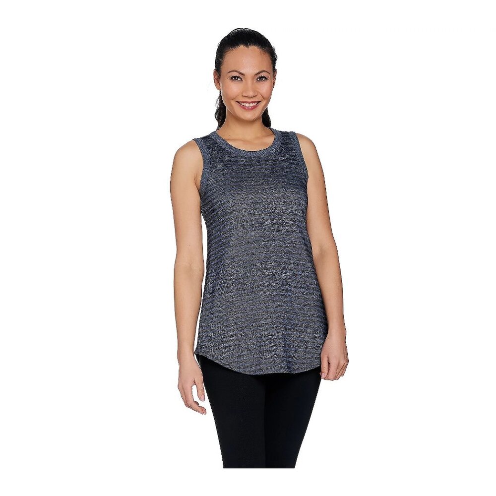 LOGO Lounge by Lori Goldstein French Terry Striped Tank w/ Rib Details Size XL